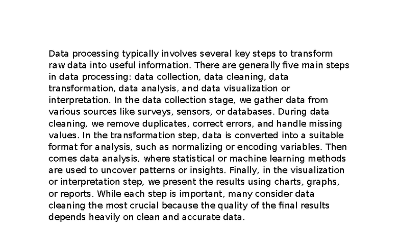 Data Processing Steps: Collection, Cleaning, Transformation, Analysis ...