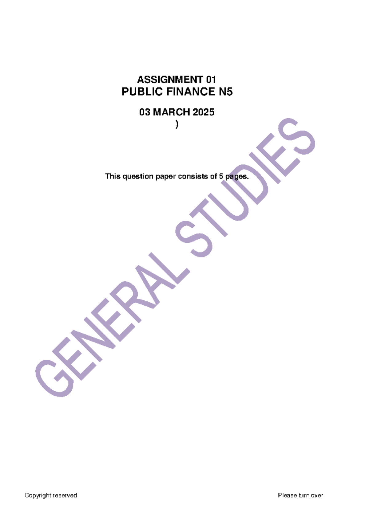 Public finance N5 assignment 01 - March 2025 - Studocu