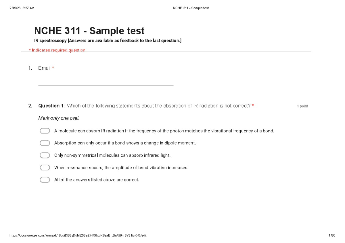 NCHE 311 IR Sample Test Questions and Answers - Studocu