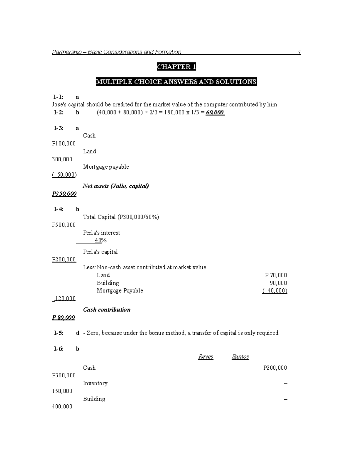 Chapter 1 Advanced Accounting Volume 1: Partnership Formation Insights - Document Preview