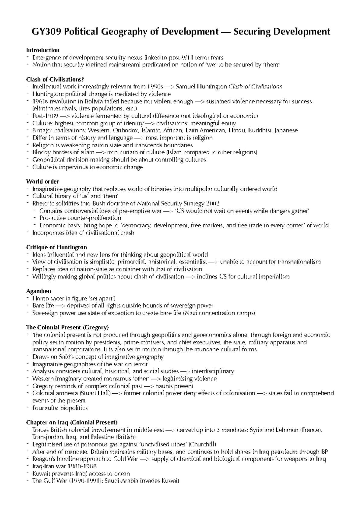 GY309 Political Geography - Notes on Securitisation and Development ...