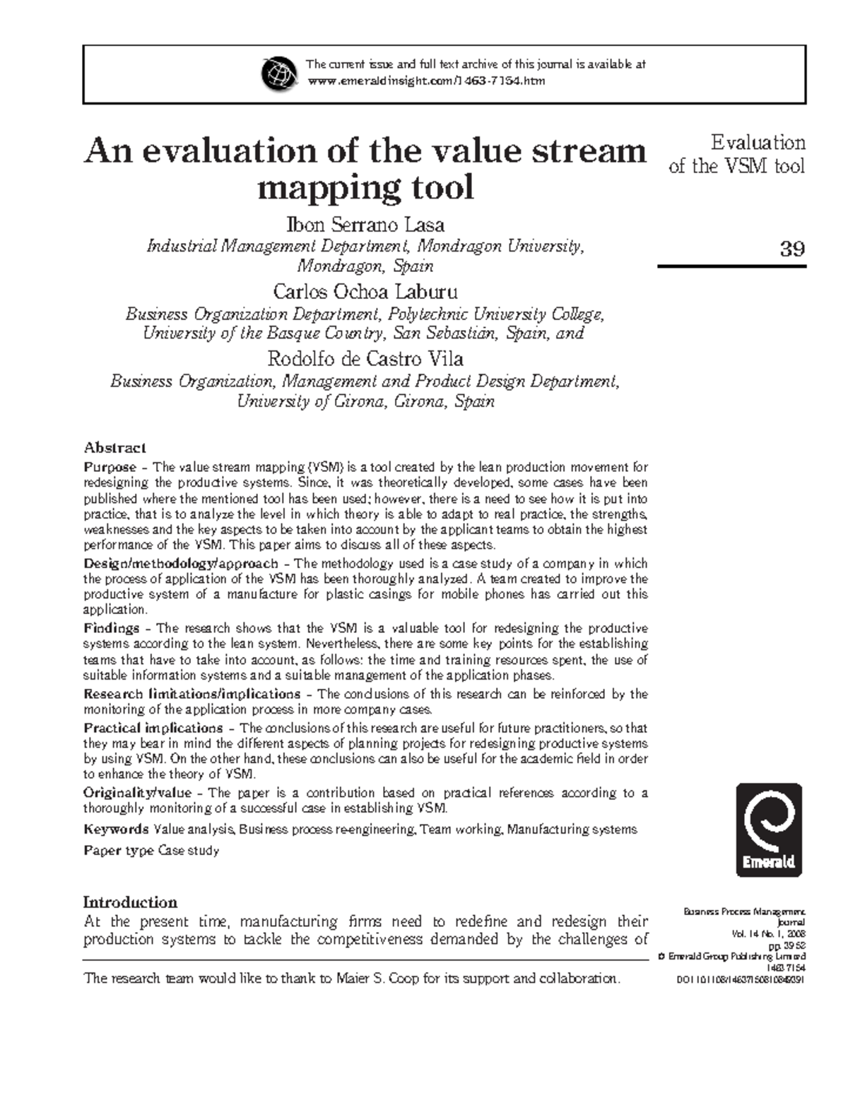 Evaluation of VSM Tool: Insights from Lean Program Case Study - Studocu