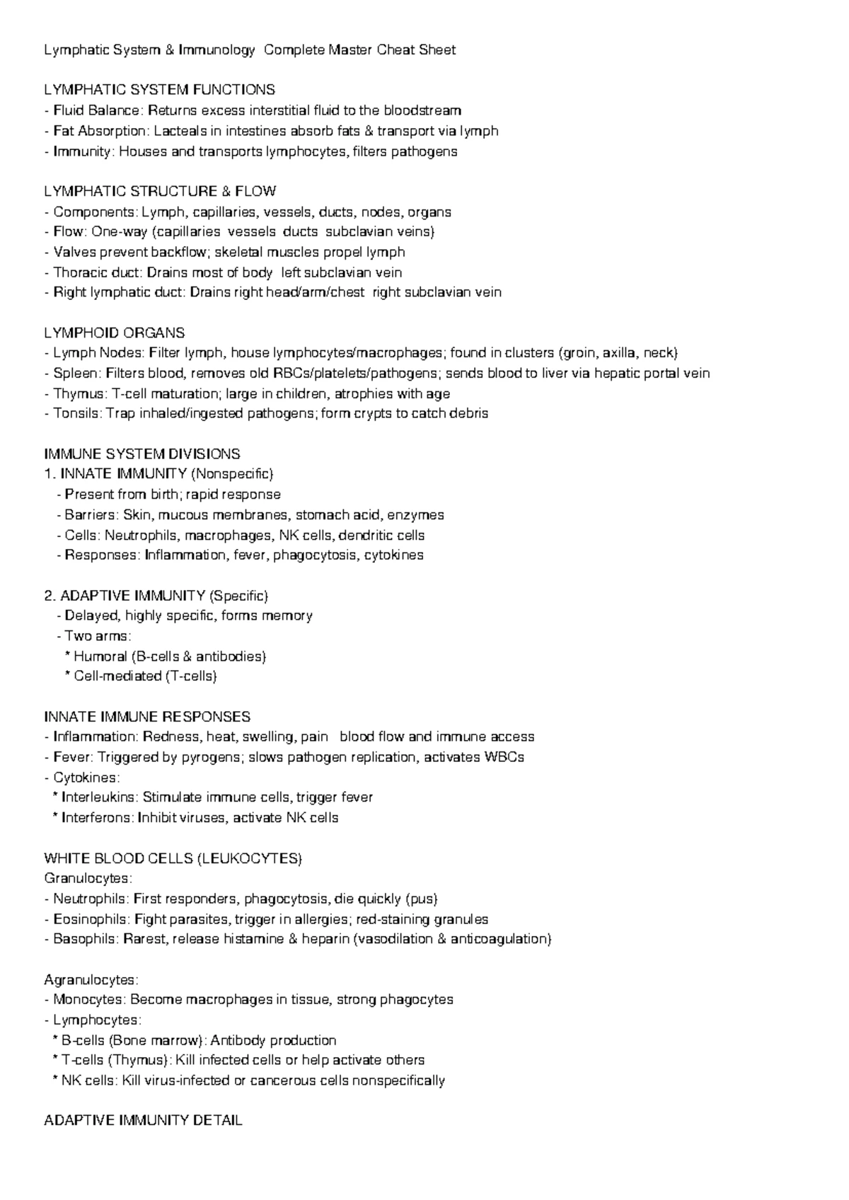 Comprehensive Guide to the Lymphatic System & Immunology Concepts - Studocu