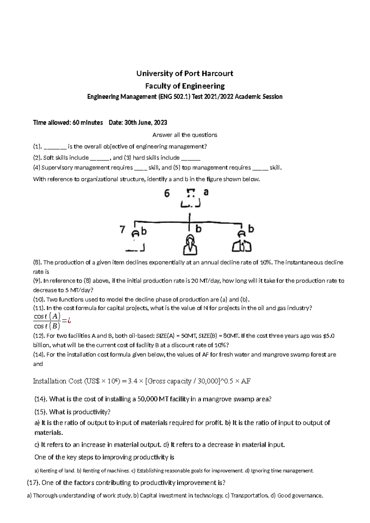 ENG 502.1 Test: Engineering Management Concepts and Applications - Studocu