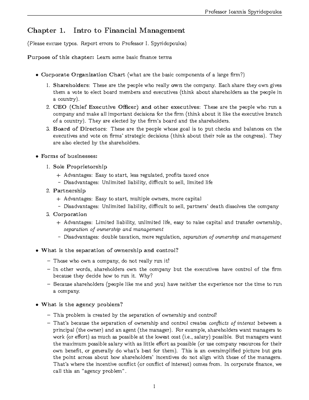 FIN 101: Intro to Financial Management - Chapter 1 Notes - Studocu