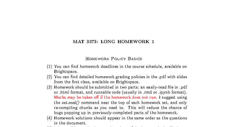 MAT 3373: Long Homework 1 - Data Exploration & KNN Analysis - Studocu