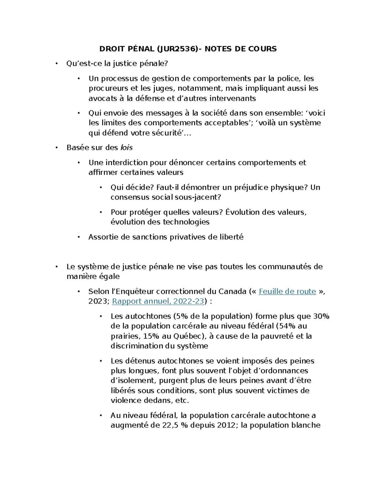 Droit Pénal - Notes de Cours sur la Justice Pénale et ses Défis - Studocu