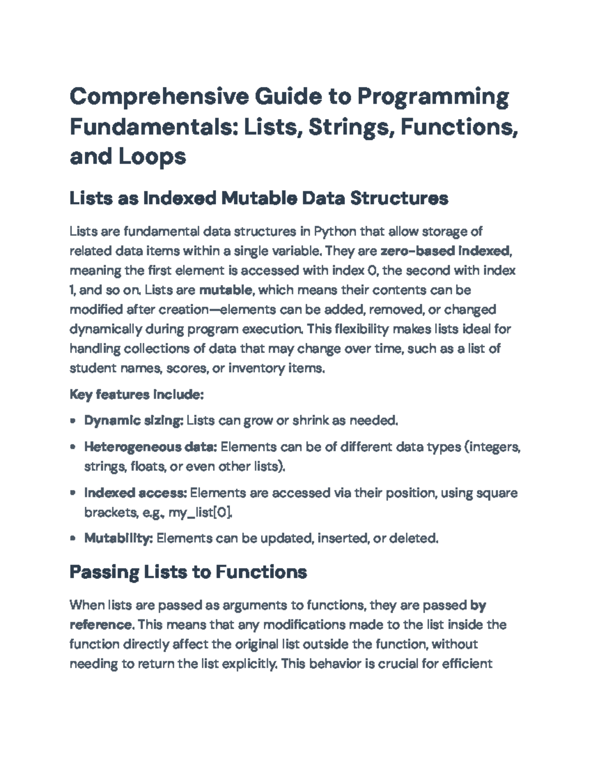 Comprehensive Guide to PYTHON 101: Lists, Strings, and Functions - Studocu