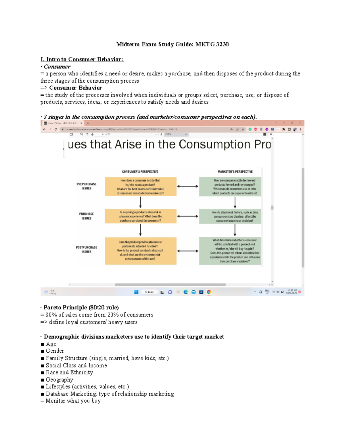 MKTG 3230 Midterm Exam Study Guide: Consumer Behavior Insights - Studocu