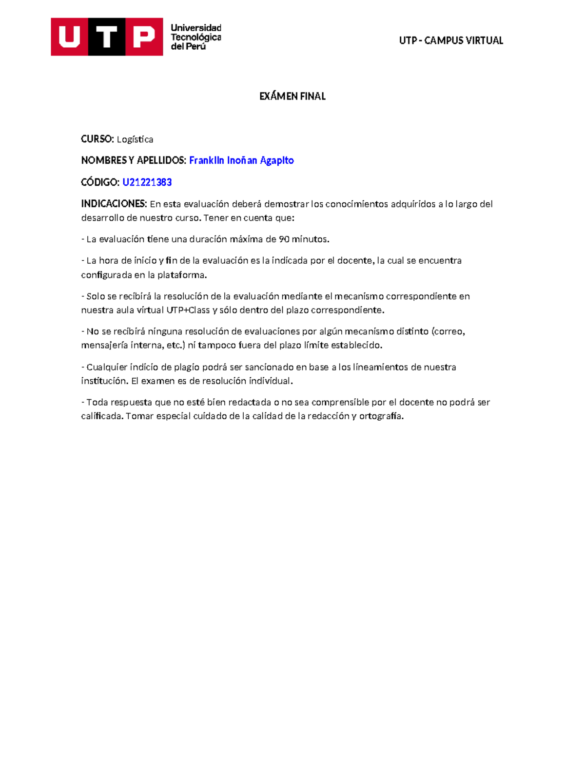 Examen Final de Logística - Presupuesto y Gestión de Inventarios - Studocu