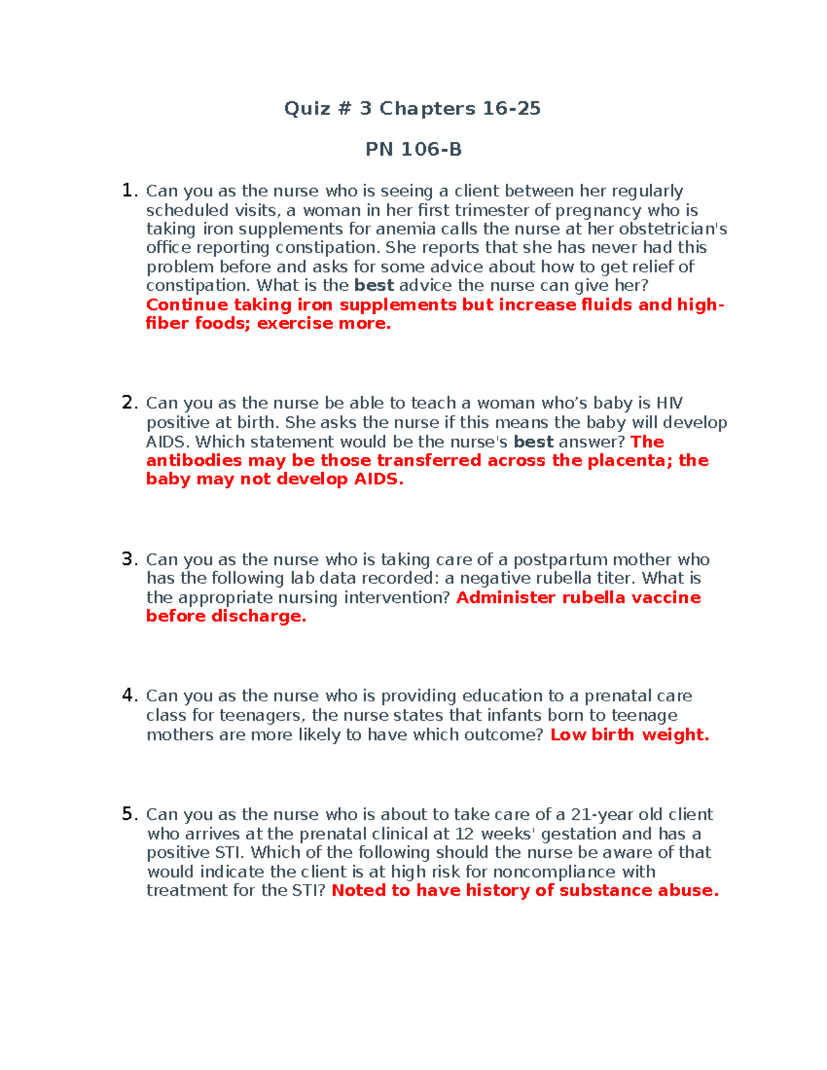 PN 106-B Study Guide: Key Concepts for Exam 3 Review - Studocu
