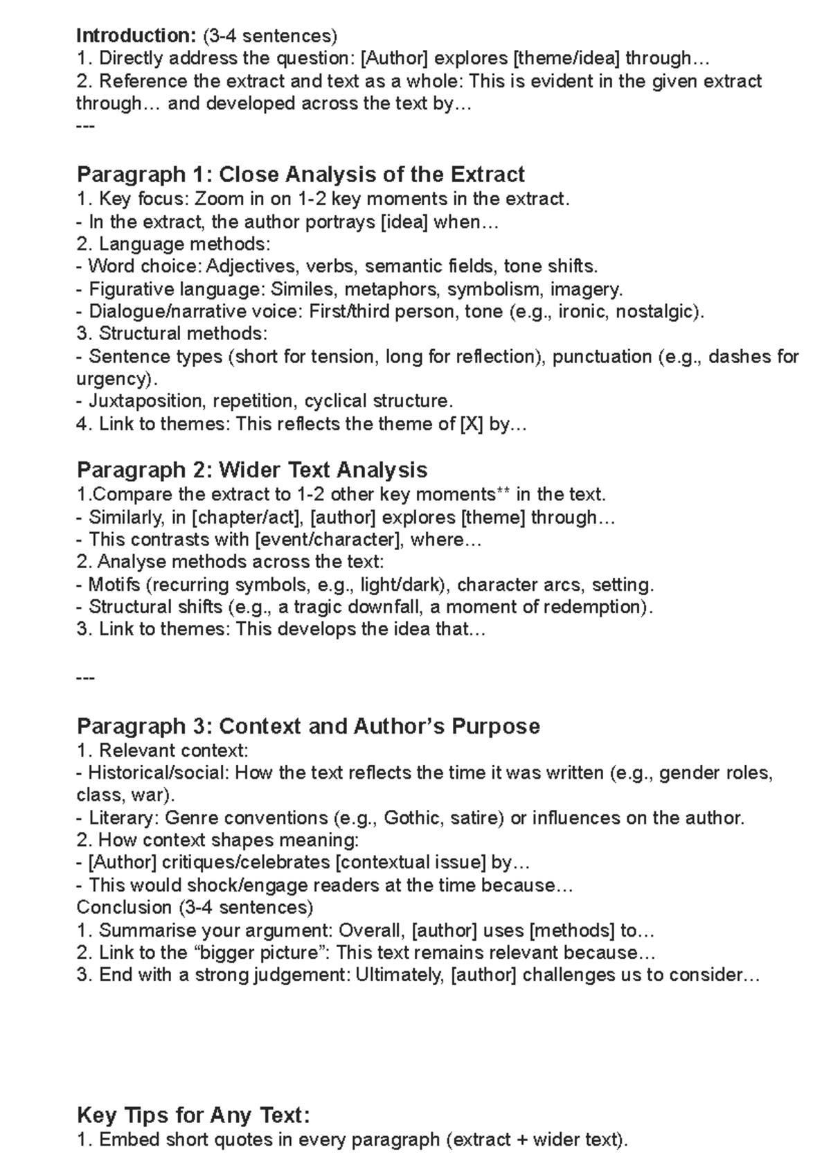 Essay Structure Guide: Analyzing Texts and Extracts (ENG101) - Studocu