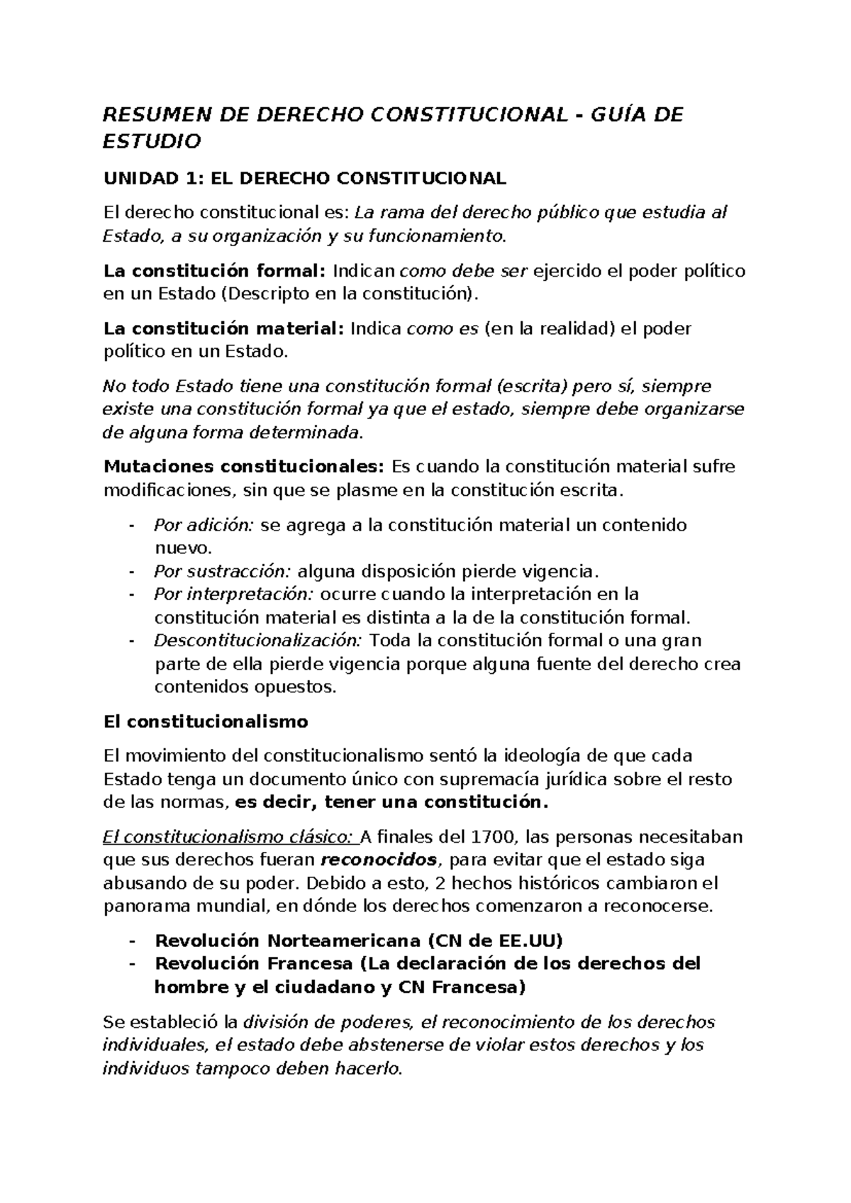 GUÍA DE ESTUDIO DERECHO CONSTITUCIONAL - UNIDADES 1 A 9 - Studocu