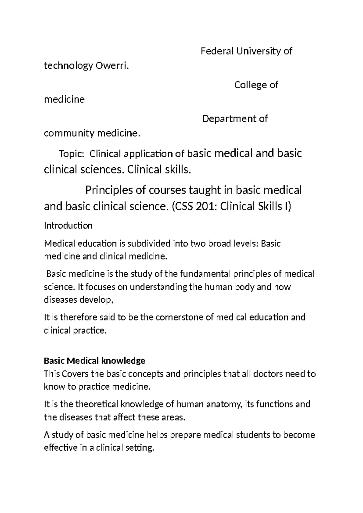 CSS 201: Clinical Application of Basic Medical Sciences (2025) - Studocu