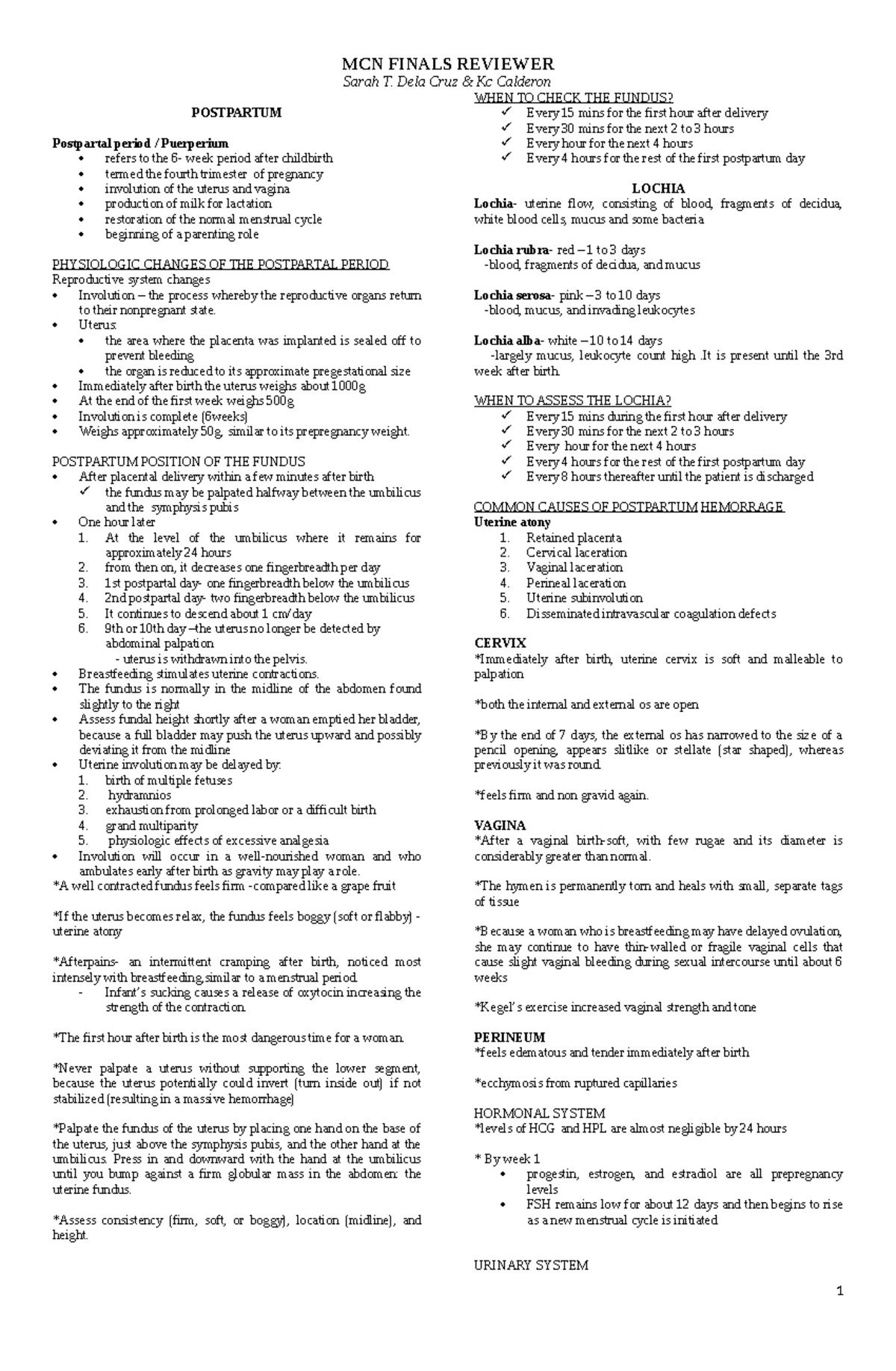 Maternal and Child Health nursing - MCN FINALS REVIEWER Sarah T. Dela ...