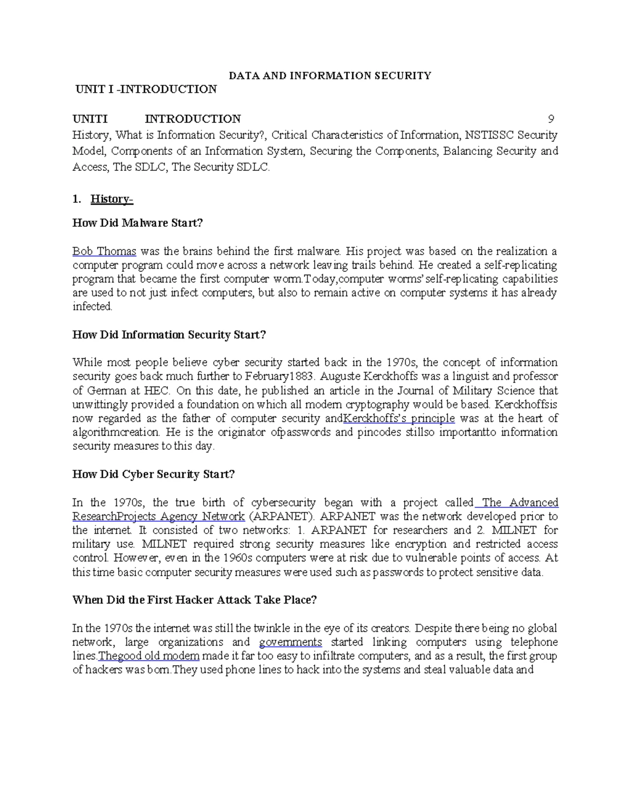 CW3551 - UNIT 1 Notes - Data & Information Security Overview - Studocu