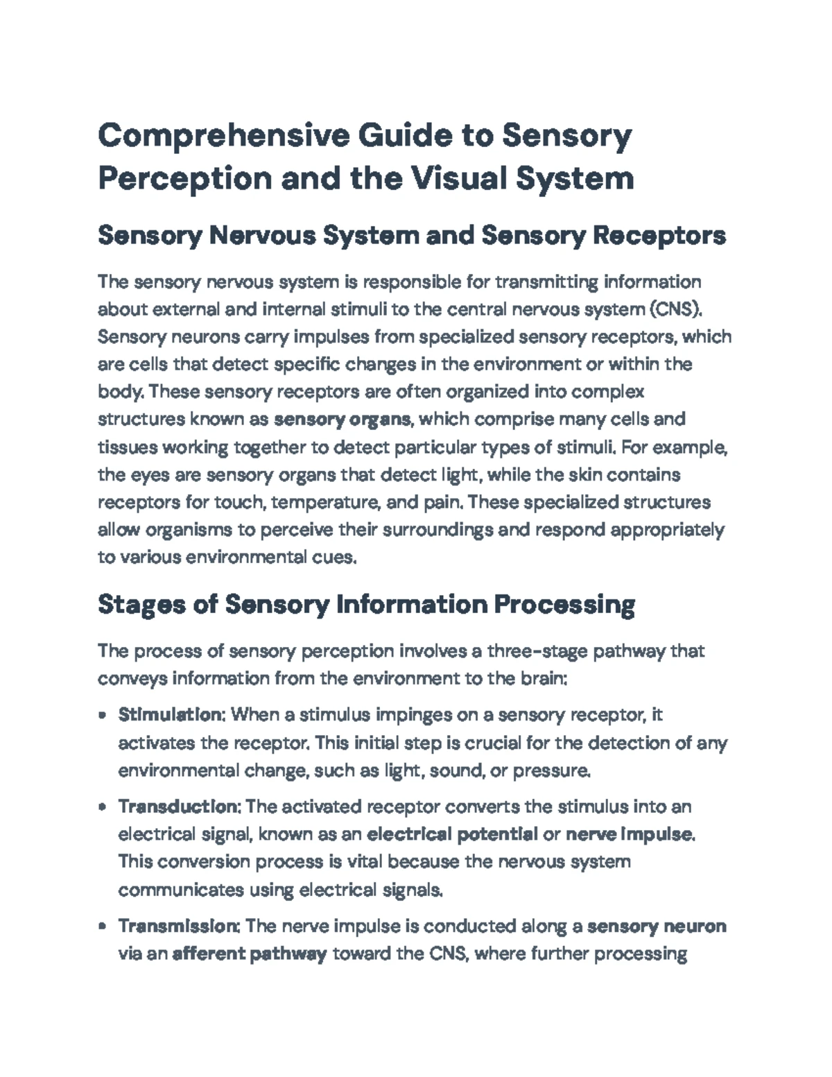 Comprehensive Study of Animal Behavior and Sensory Systems (BIO 101 ...