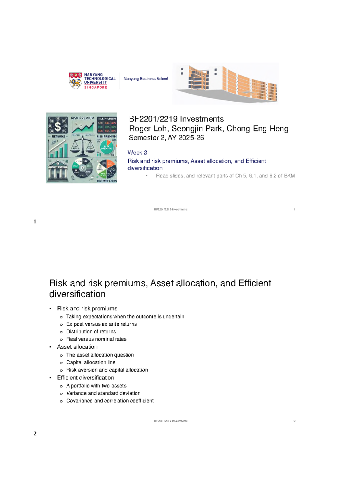 BF2219 Week 3: Risk, Risk Premiums, and Asset Allocation Insights - Studocu