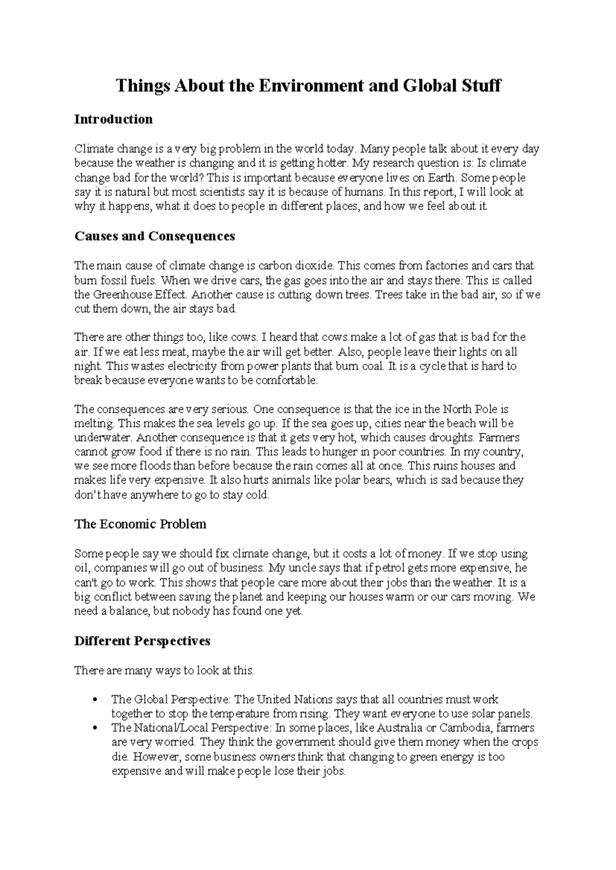 ENV 101: Climate Change Causes, Consequences, and Perspectives - Studocu