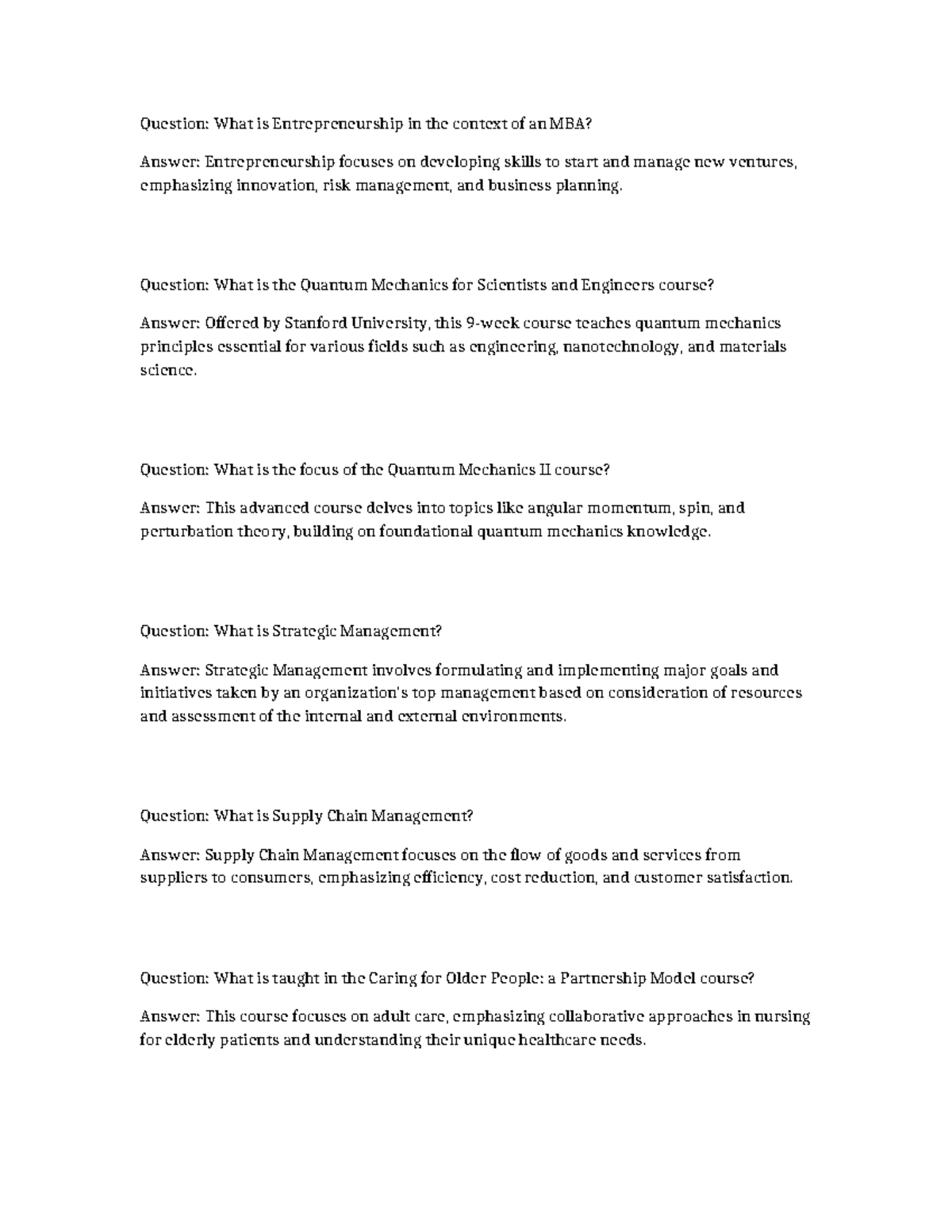 MBA Questions & Answers: Entrepreneurship, Quantum Mechanics ...