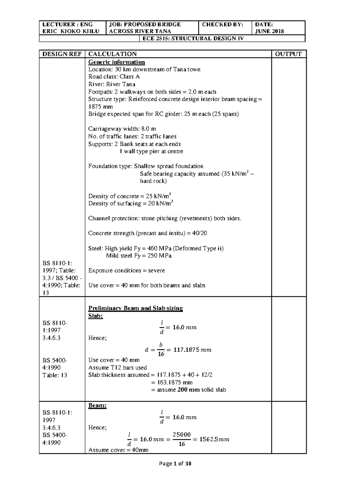 Structural Design IV: Bridge Notes ECE 2515 - River Tana Project - Studocu