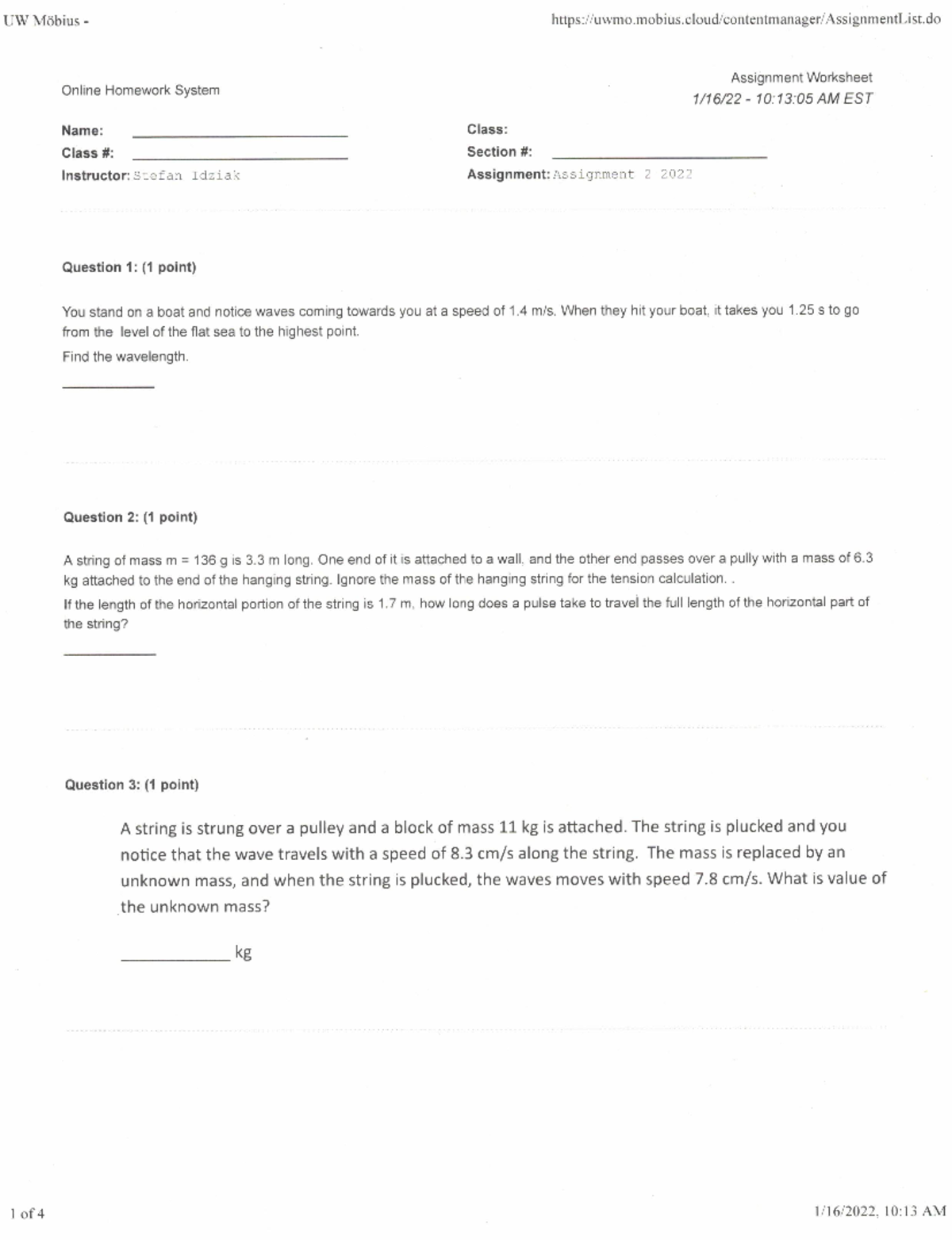 PHYS 101 Assignment 2 Solutions on Waves and Sound Mechanics - Studocu