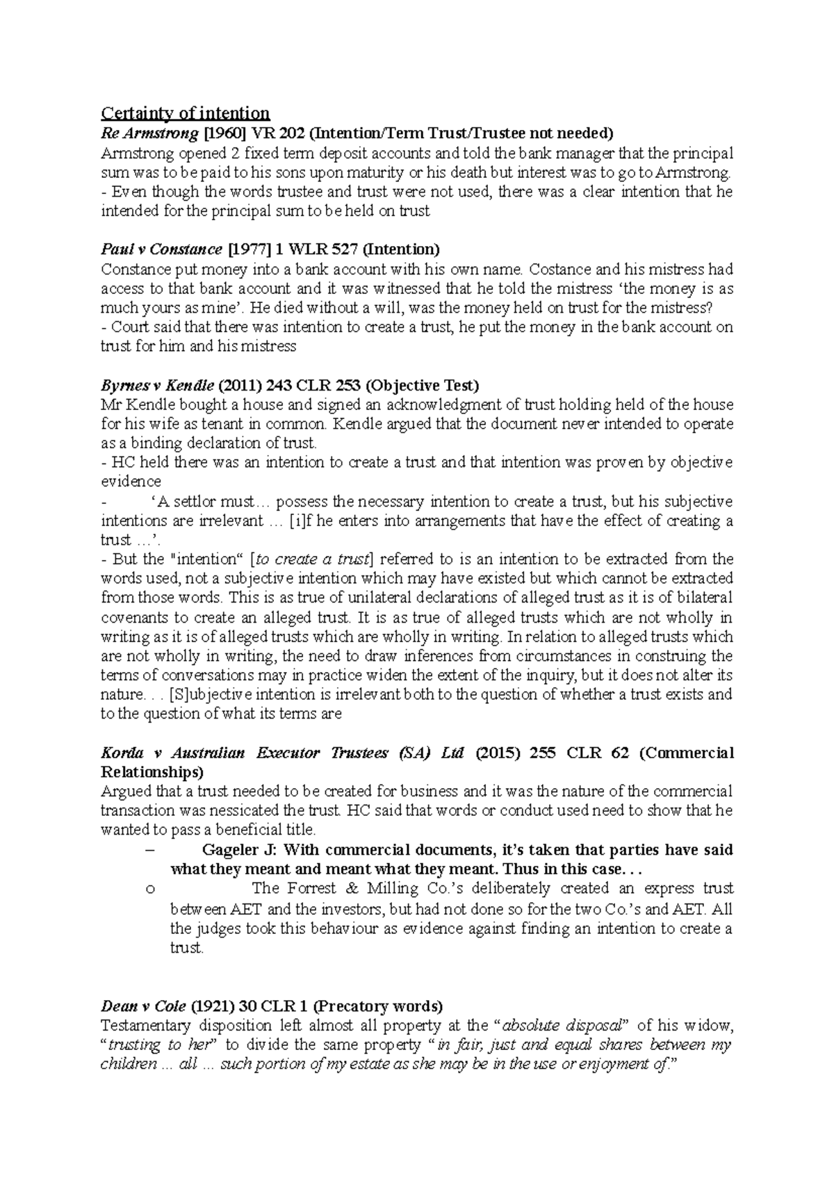 Trust Law Case Summaries and Key Principles: Certainty & Charitable ...