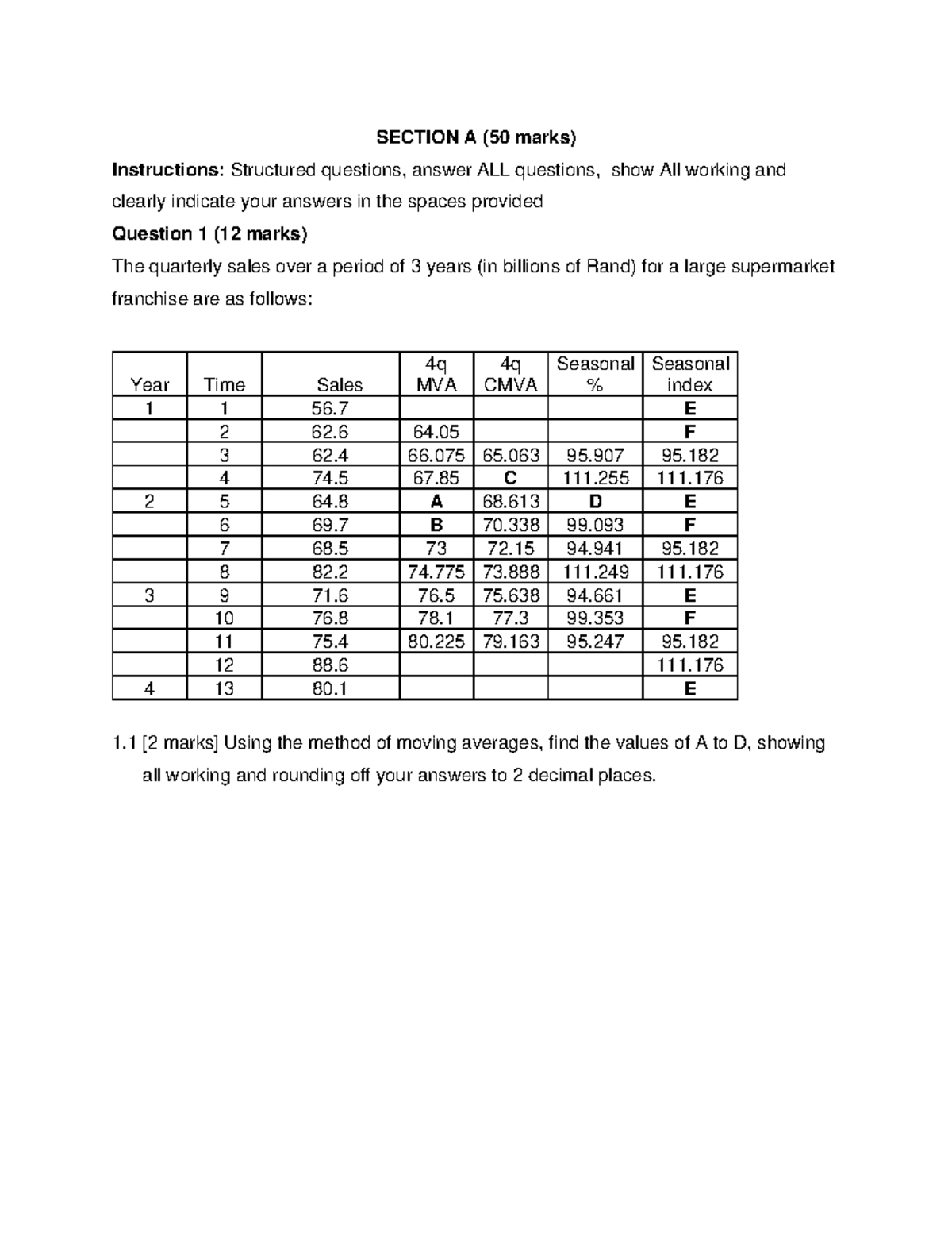 STAE1B1 2023 - SECTION A (5 0 marks) Instructions: Structured questions ...