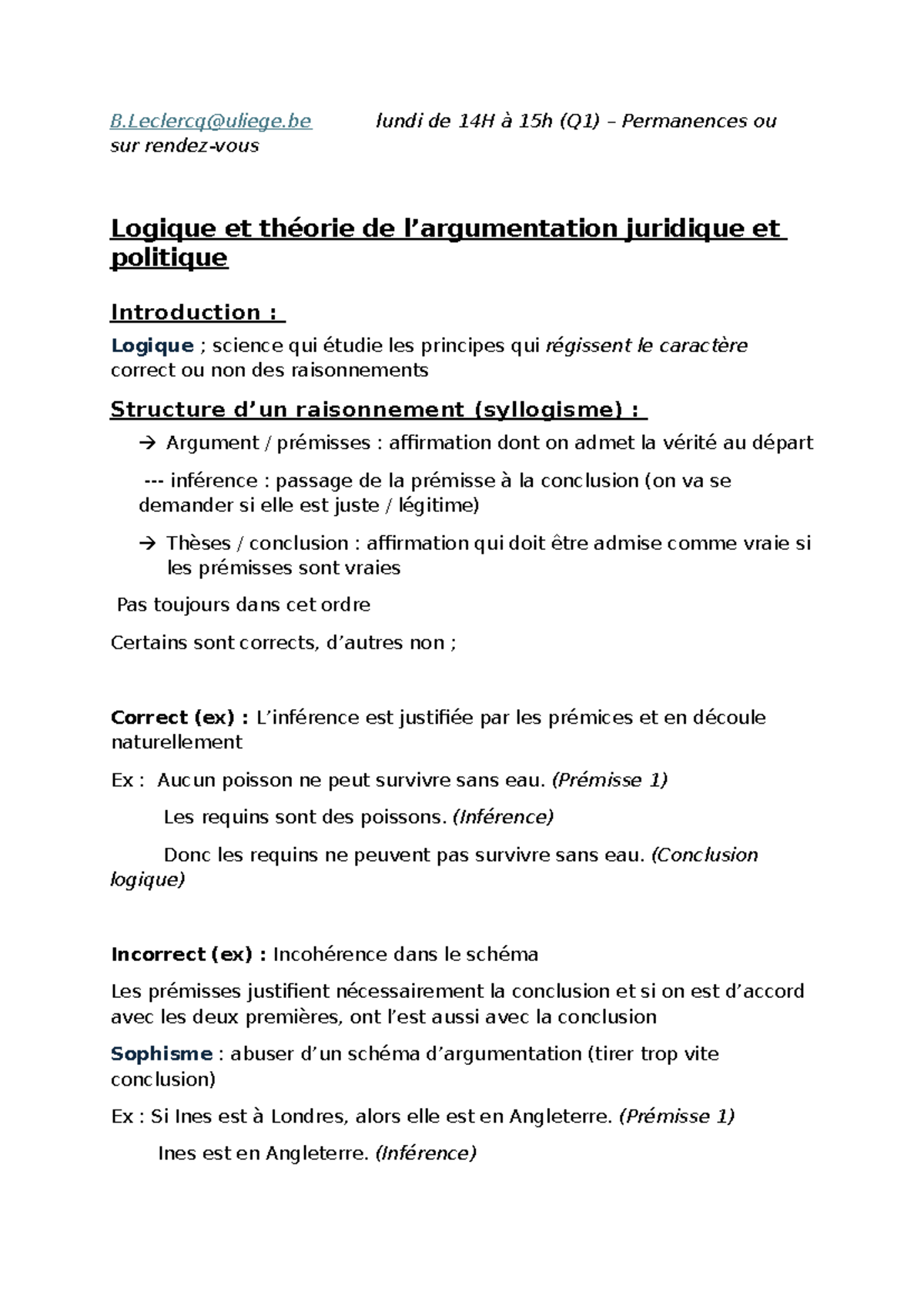 Logique et Théorie de l'Argumentation Judiciaire (Q1) - Studocu