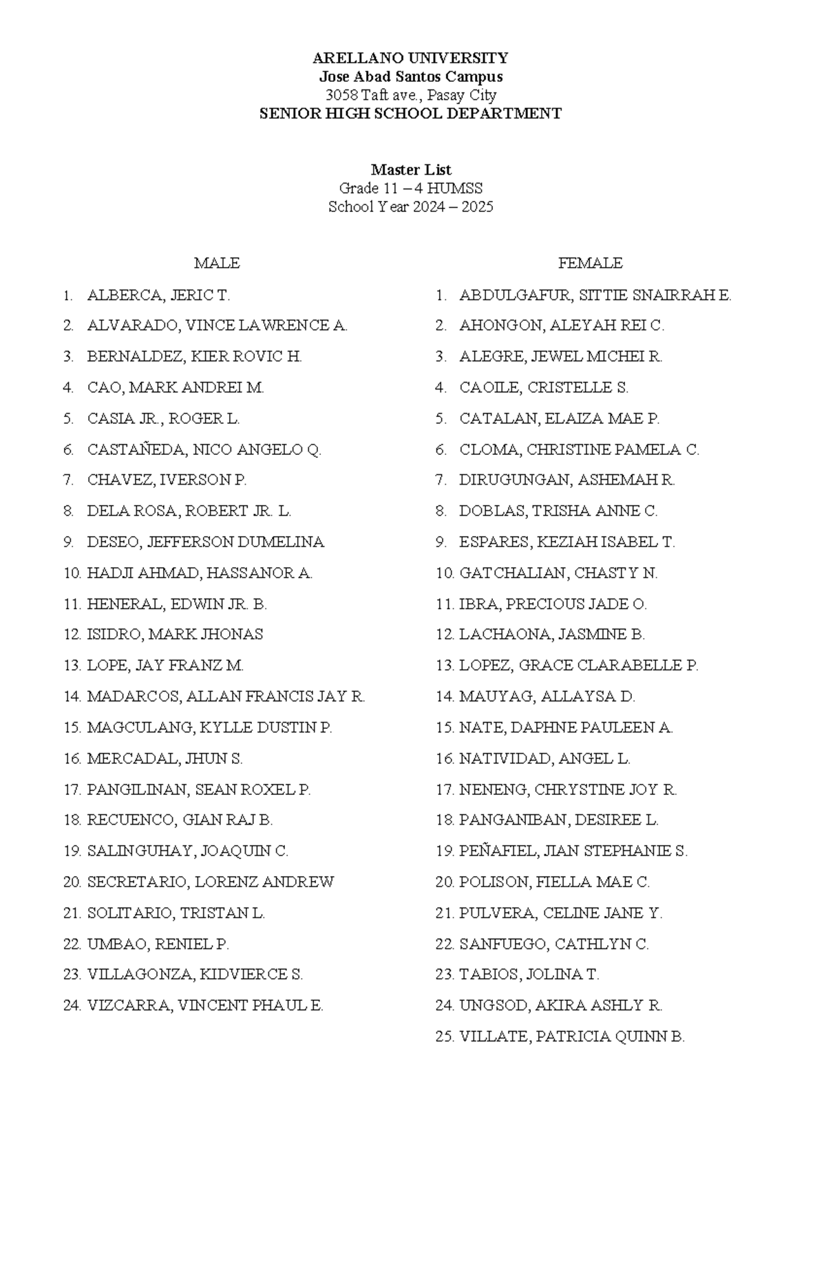 11 Humss 4 Masterlist - read before ypu clickk - ARELLANO UNIVERSITY ...