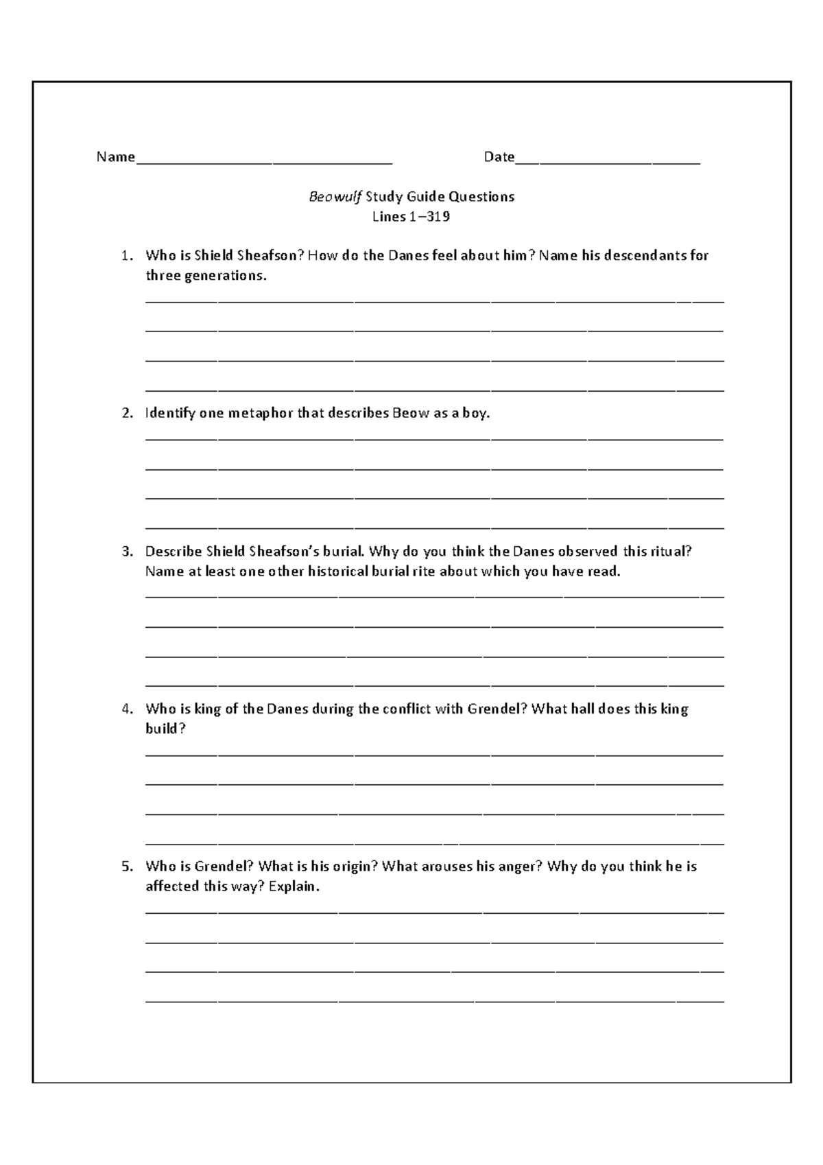 Beowulf Study Guide Questions: Key Themes and Characters Analysis ...