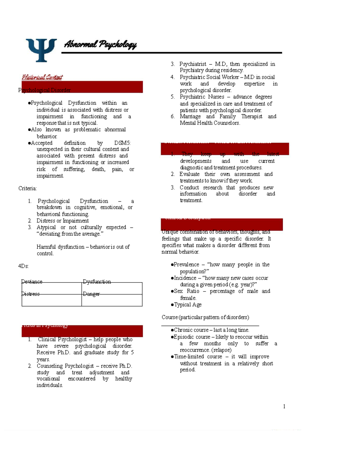 AB PSY 101: Comprehensive Review of Abnormal Psychology Concepts - Studocu
