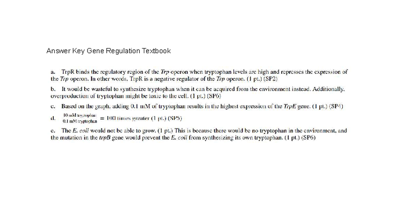 Answer Key: Gene Regulation (SP2, SP4, SP5, SP6) - Studocu