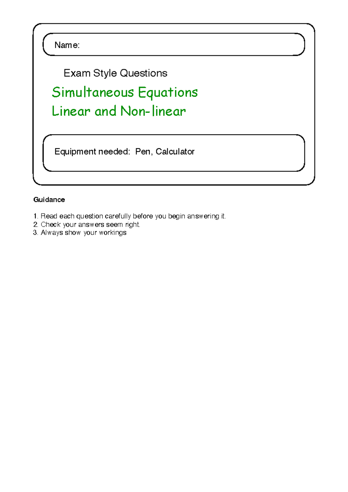 Simultaneous Equations Exam Style Questions (Math 298) - Studocu