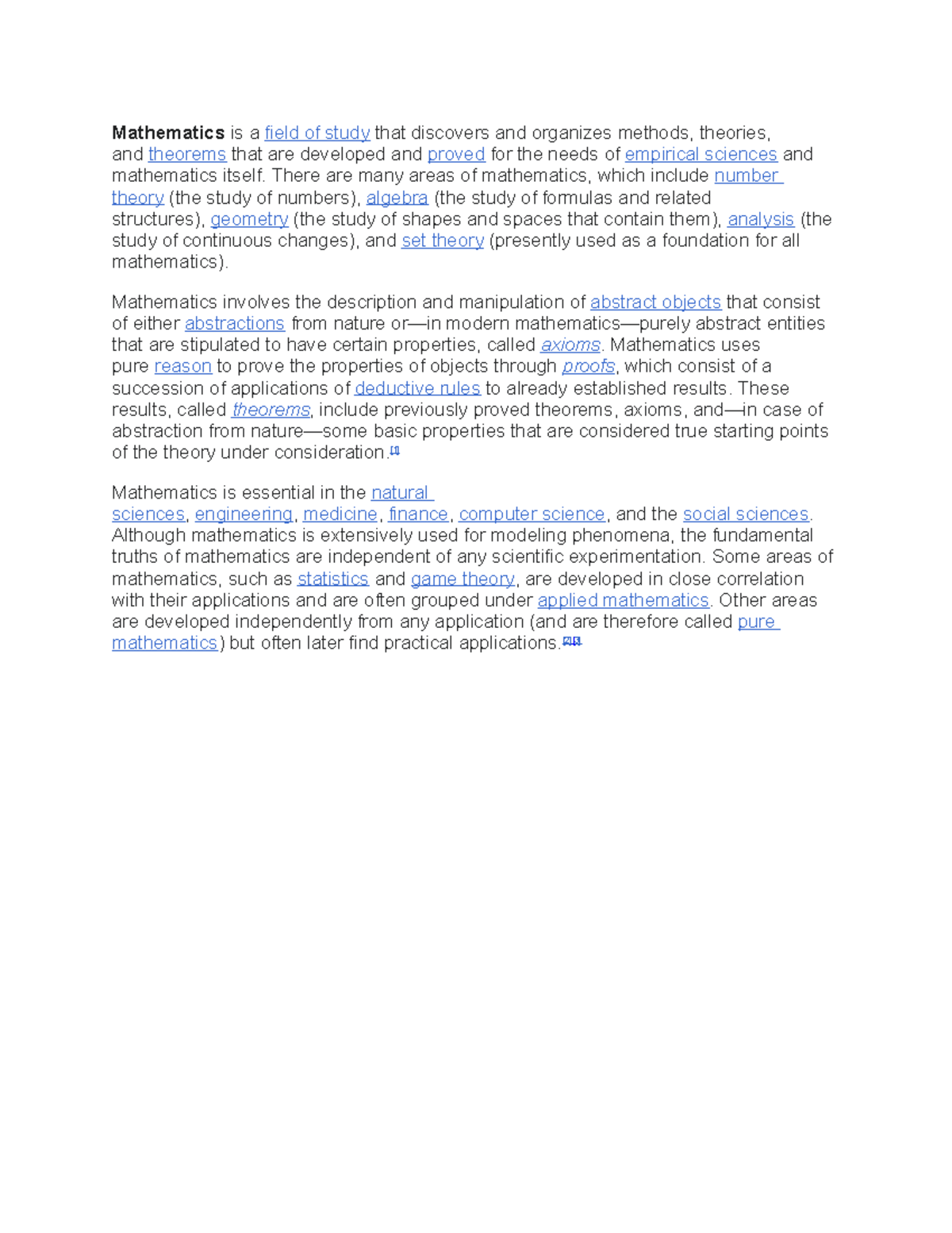 Mathematics Overview: Key Areas and Applications in Science - Studocu