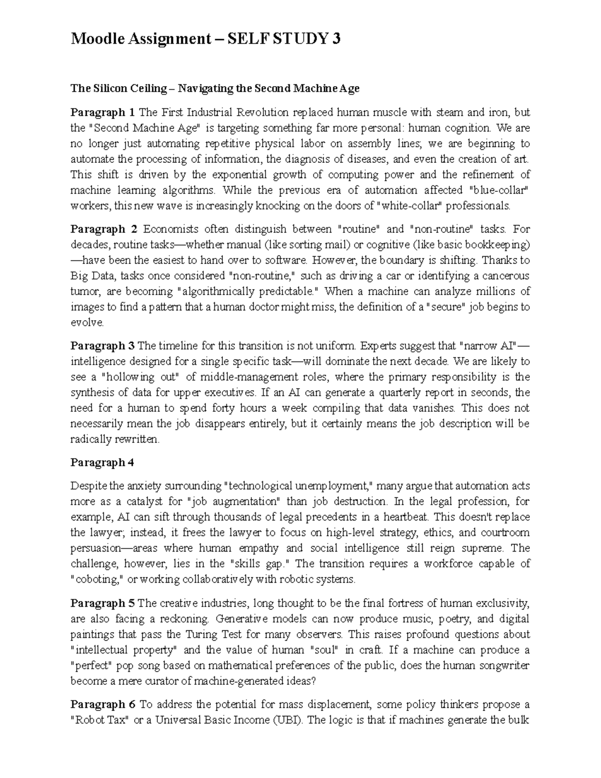 Moodle Assignment SELF STUDY 3: The Silicon Ceiling & AI Impact - Studocu