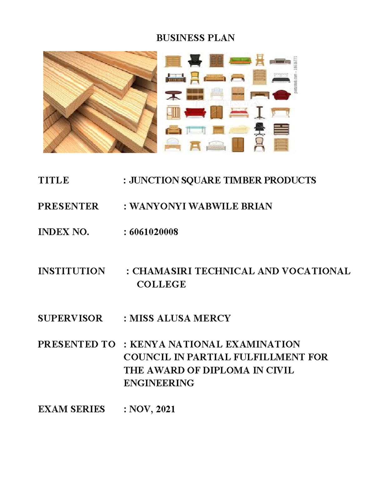 Brian Junstion Square Timber Products - BUSINESS PLAN TITLE : JUNCTION ...