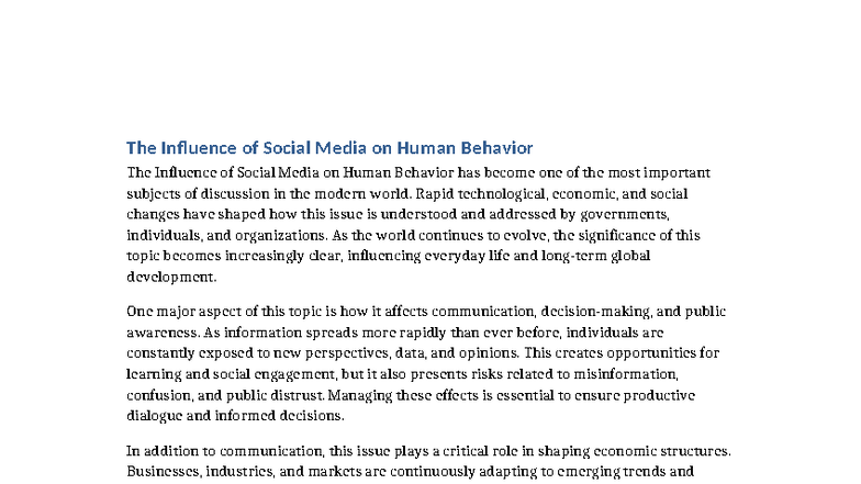 SOC 101: The Impact of Social Media on Human Behavior - Studocu