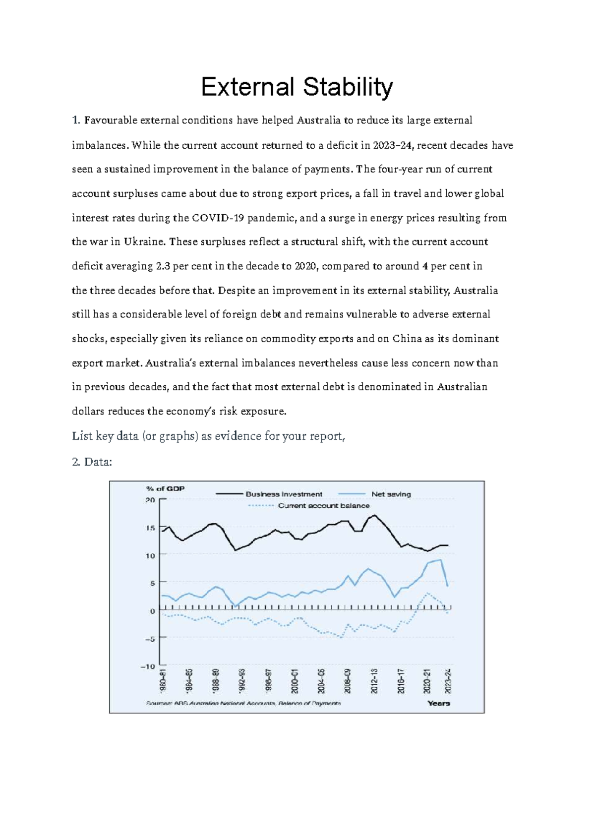 External Stability Analysis - ECO 101 Report on Australia's Current ...