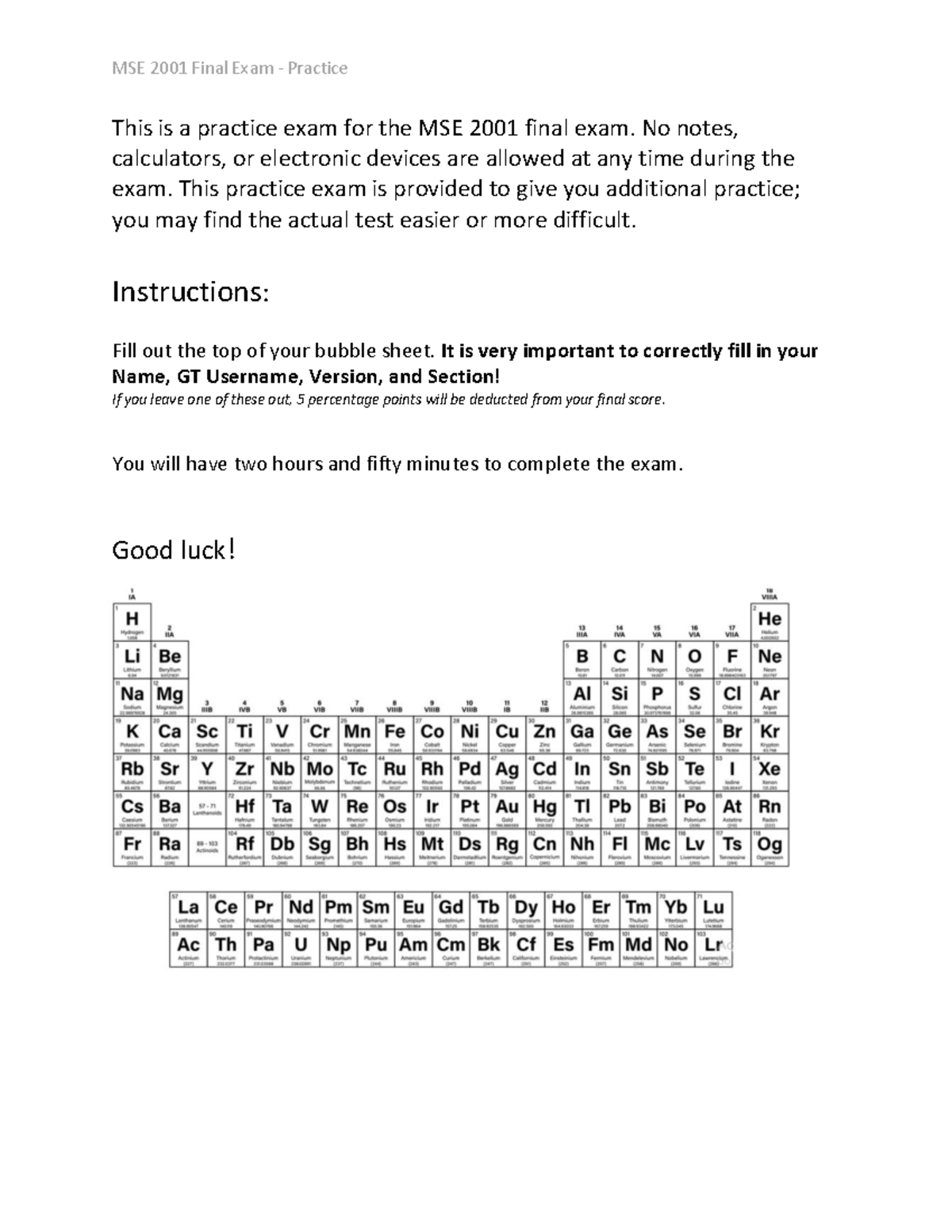 MSE 2001 Final Exam Practice Questions and Solutions Spring 2026 - Studocu