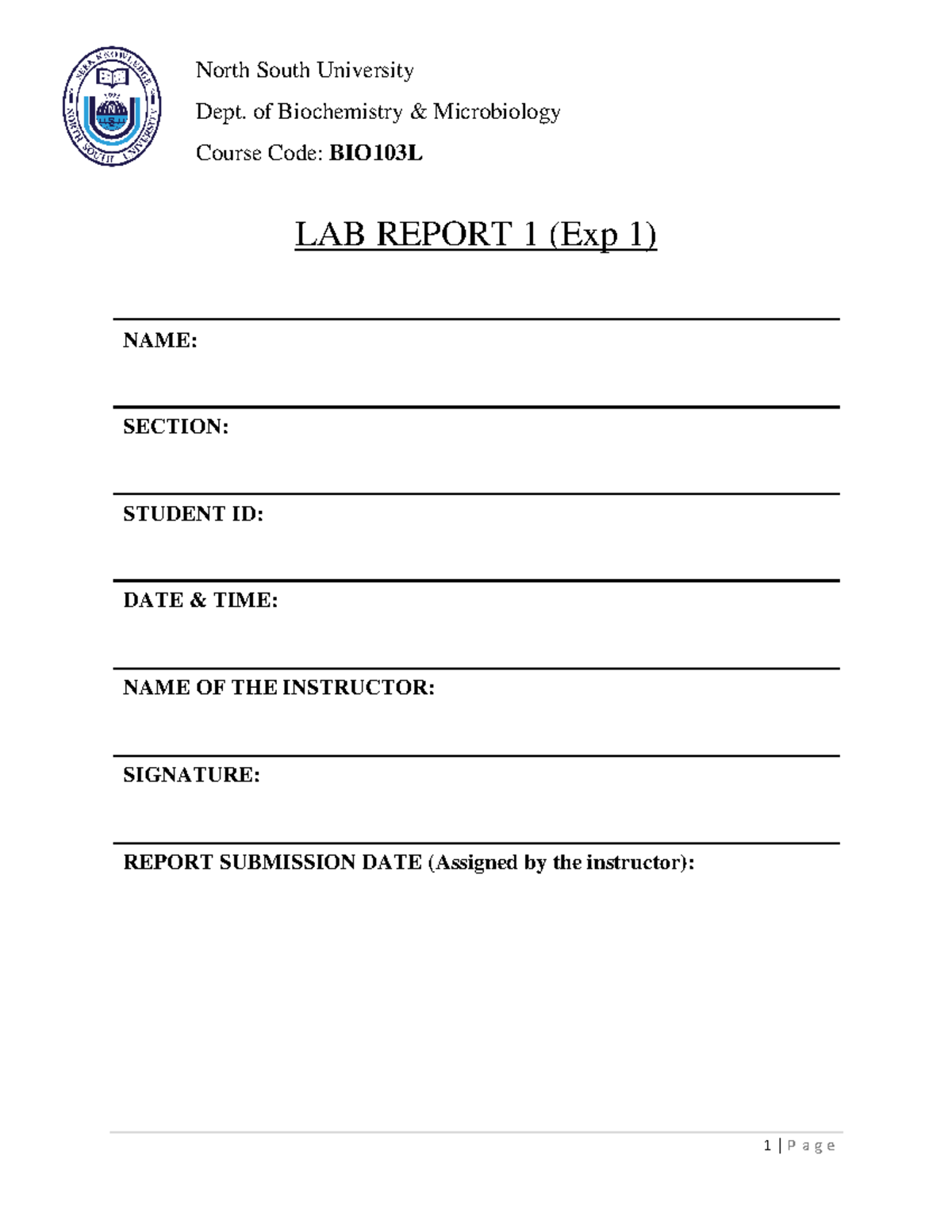 BIO103L Lab Report 1: Microscopic Observations of Specimens - Studocu