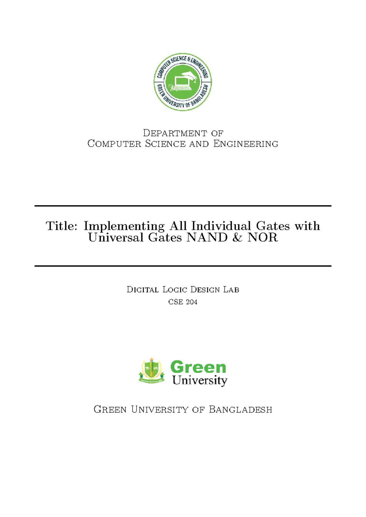 Digital Logic Design Lab Manual: Implementing Gates with NAND & NOR ...
