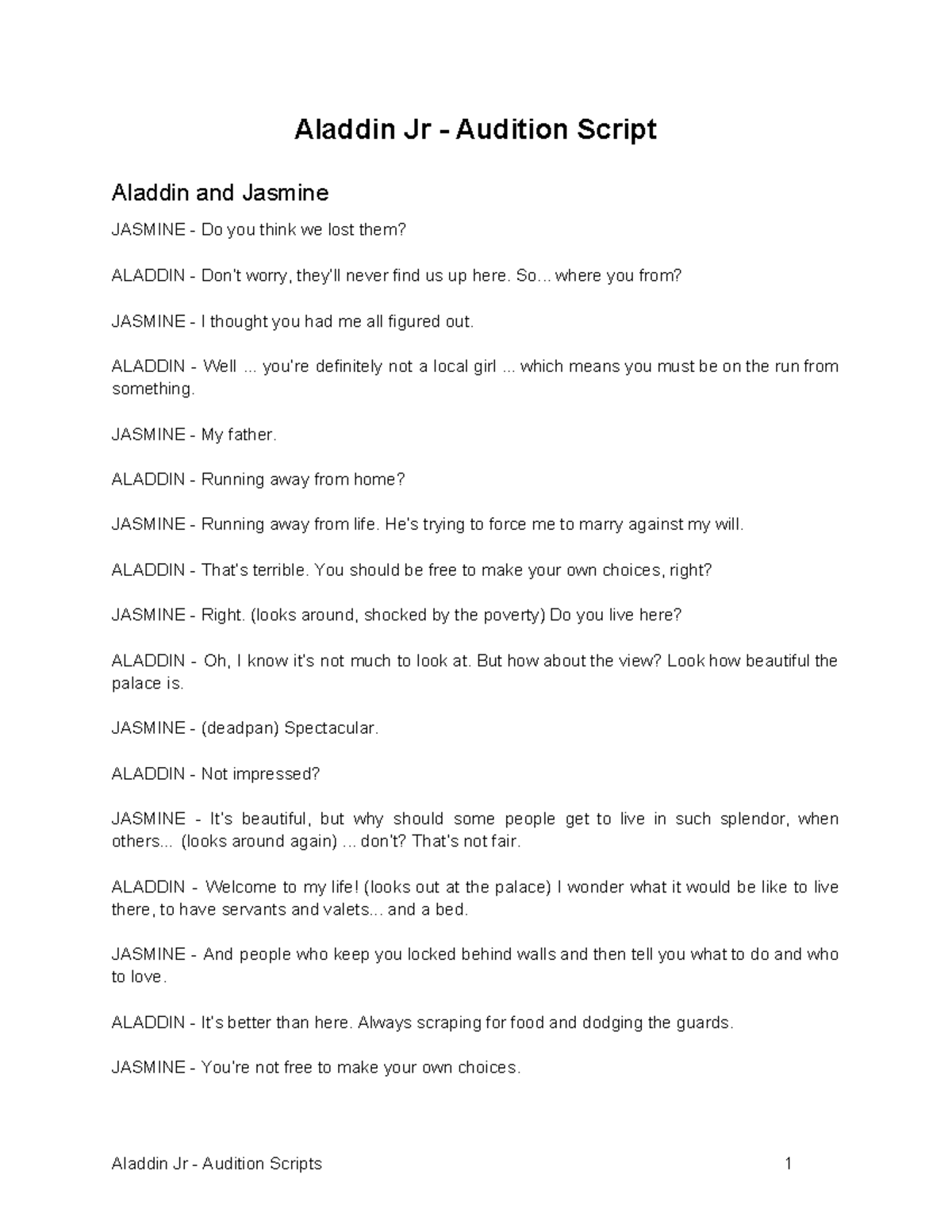 Aladdin Jr Call Back Script Aladdin and Jasmine 1 - Aladdin Jr ...