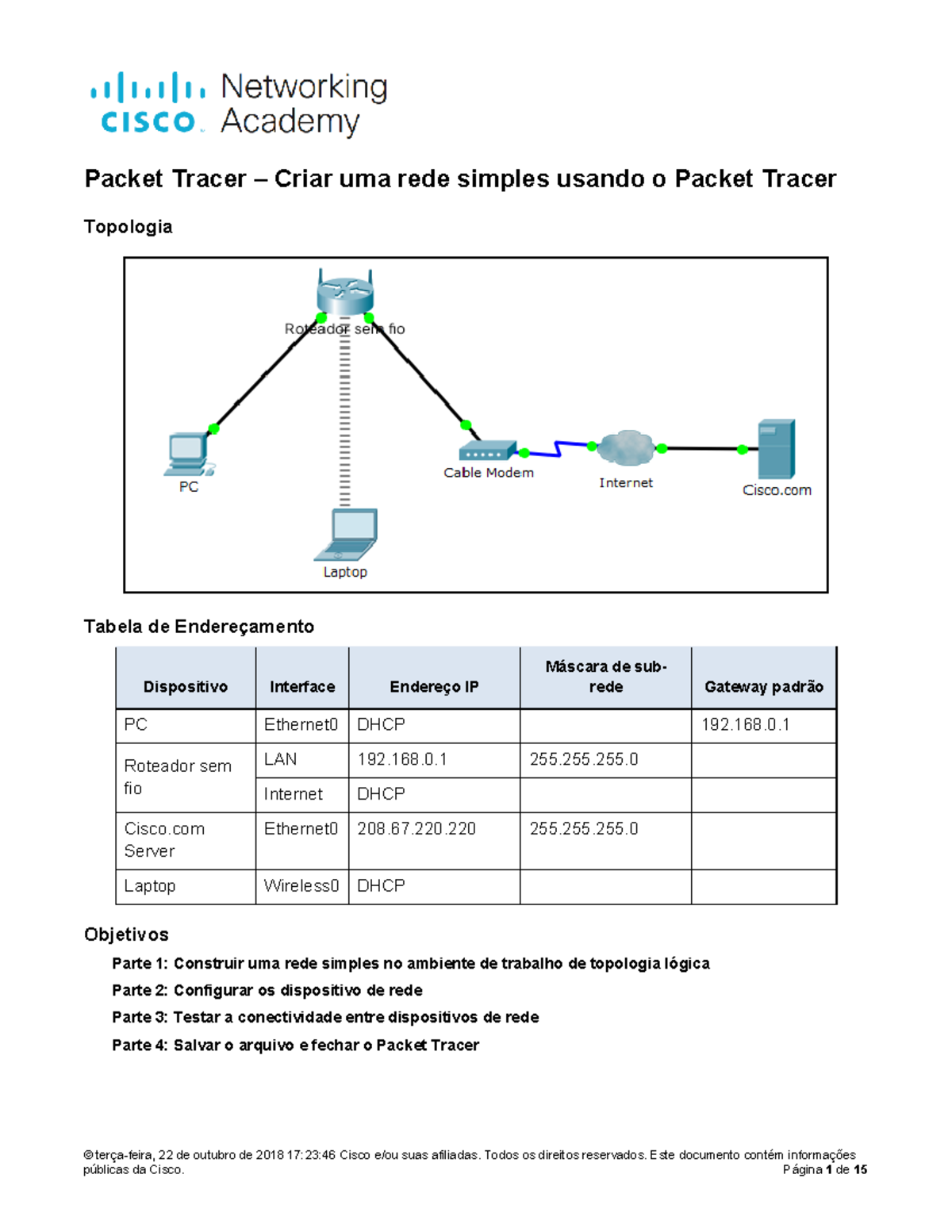 1.1.2.5 Packet Tracer - Criando uma Rede Simples com Configuração passo ...