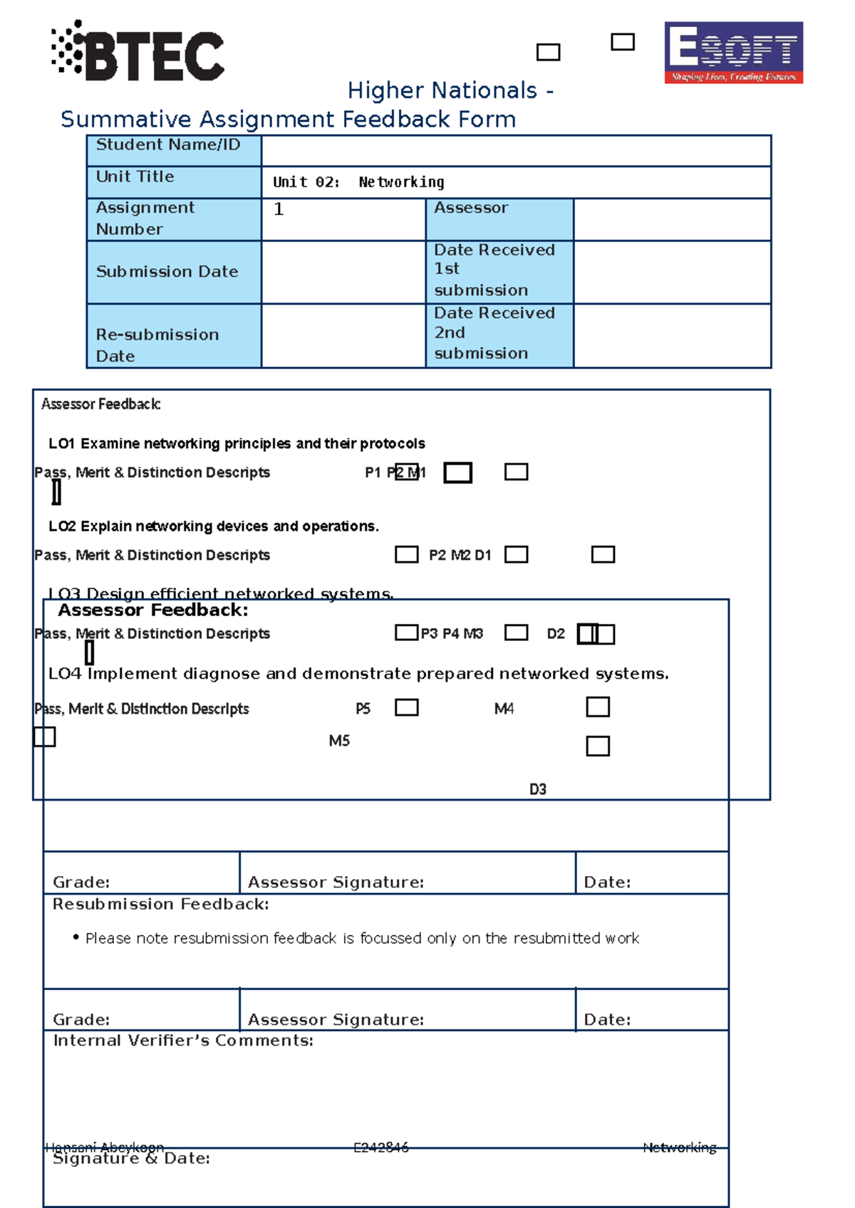Unit 02 Networking Assignment Feedback & Resubmission Guidelines - Studocu