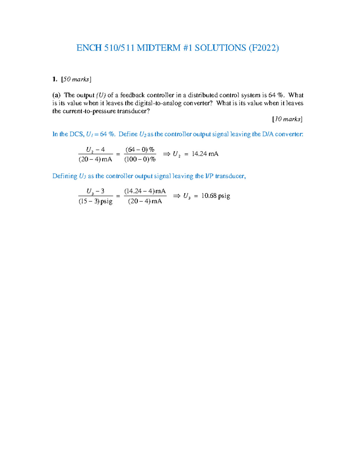 ENCH 510/511 Midterm Solutions - F2022 Analysis and Review - Studocu