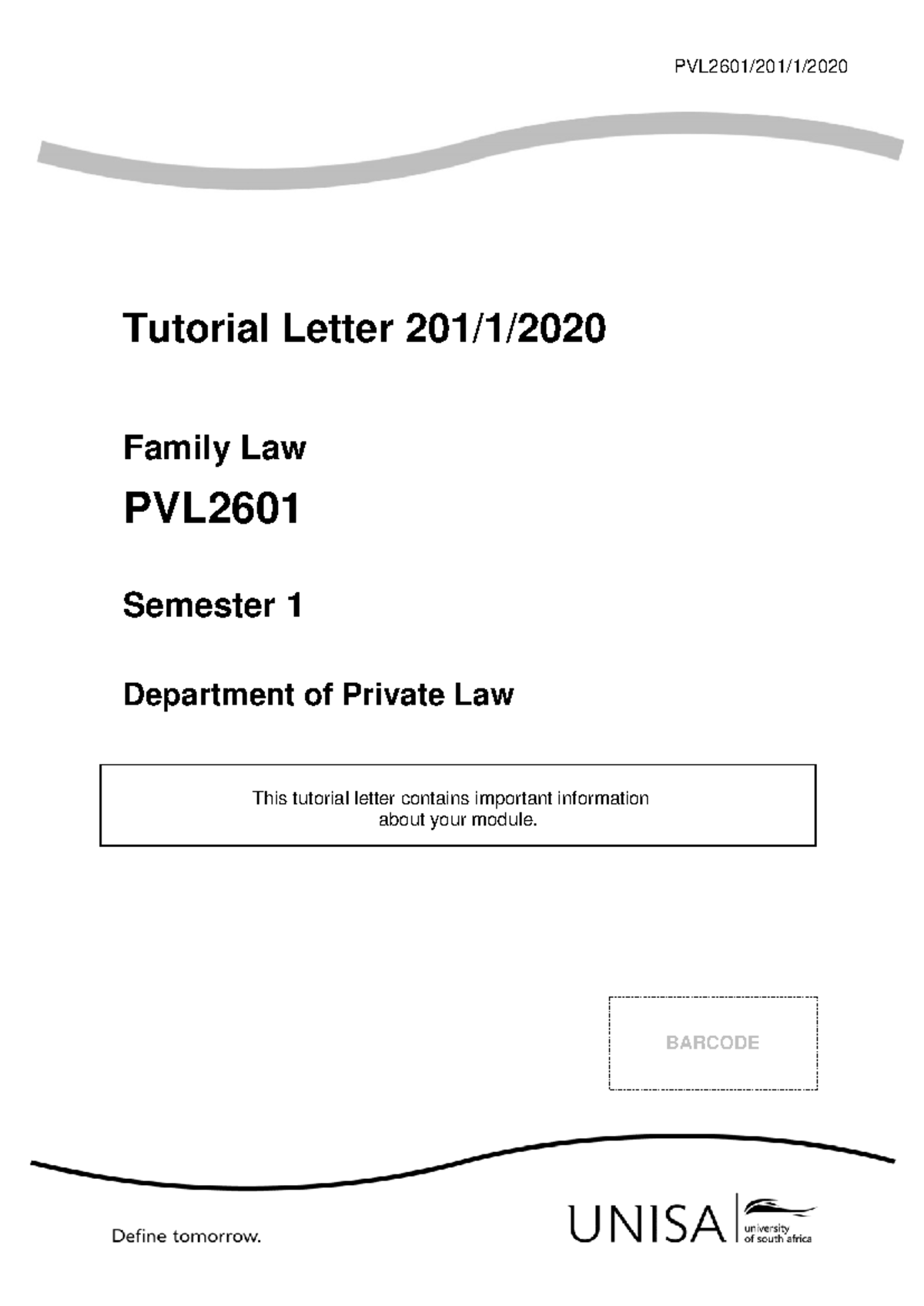 PVL2601 Tutorial Letter 201 - Family Law Assignments and Exam Guide ...