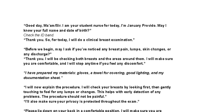 CBE Procedure Notes - CMPA: Clinical Breast Exam Guide - Studocu
