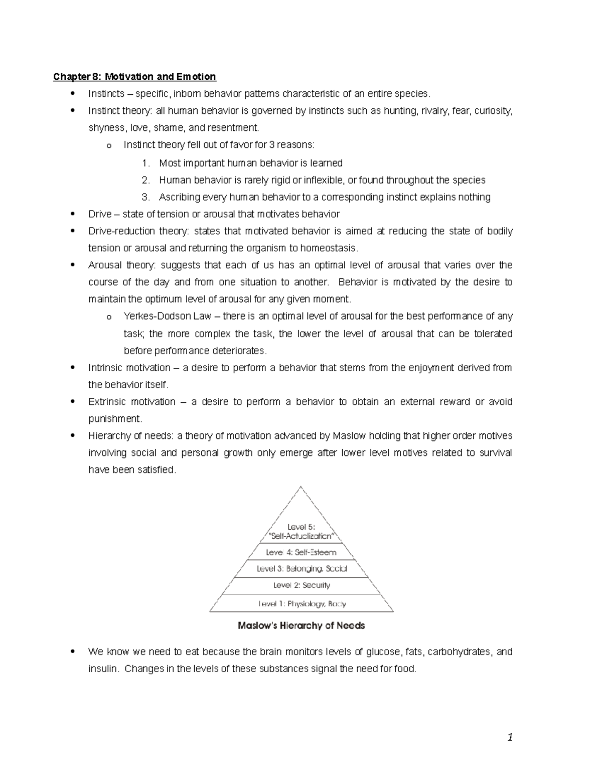 Ch8 - Summary General Psychology - Chapter 8: Motivation and Emotion ...