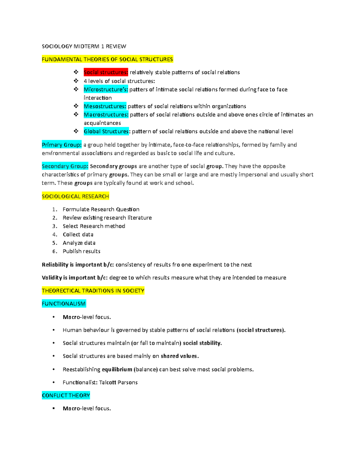SOCIOLOGY 101 MIDTERM REVIEW: KEY THEORIES & CONCEPTS 2016 - Studocu